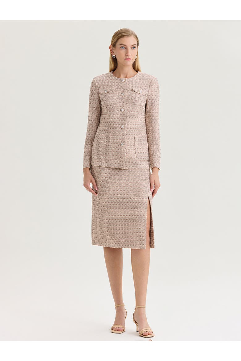 Tonal Tweed Straight Knit Skirt, Alternate, color, Beige