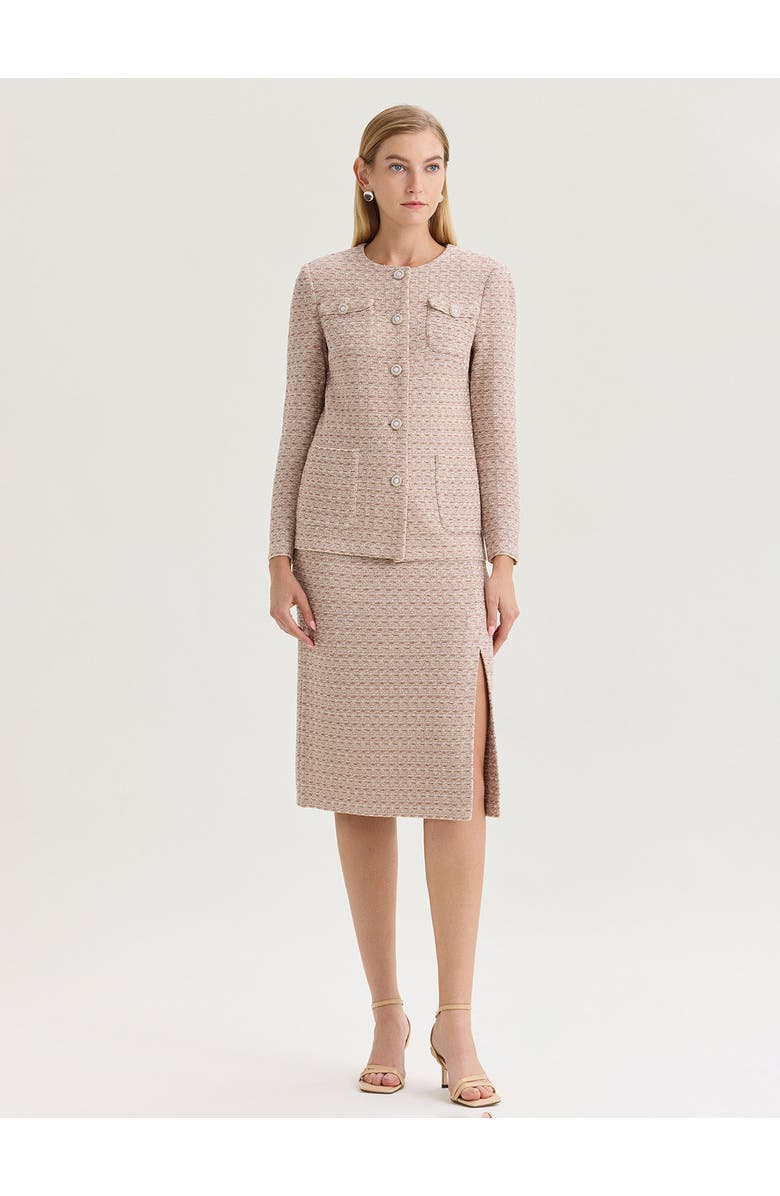 Misook Tonal Tweed Straight Knit Skirt, Alternate, color, Beige