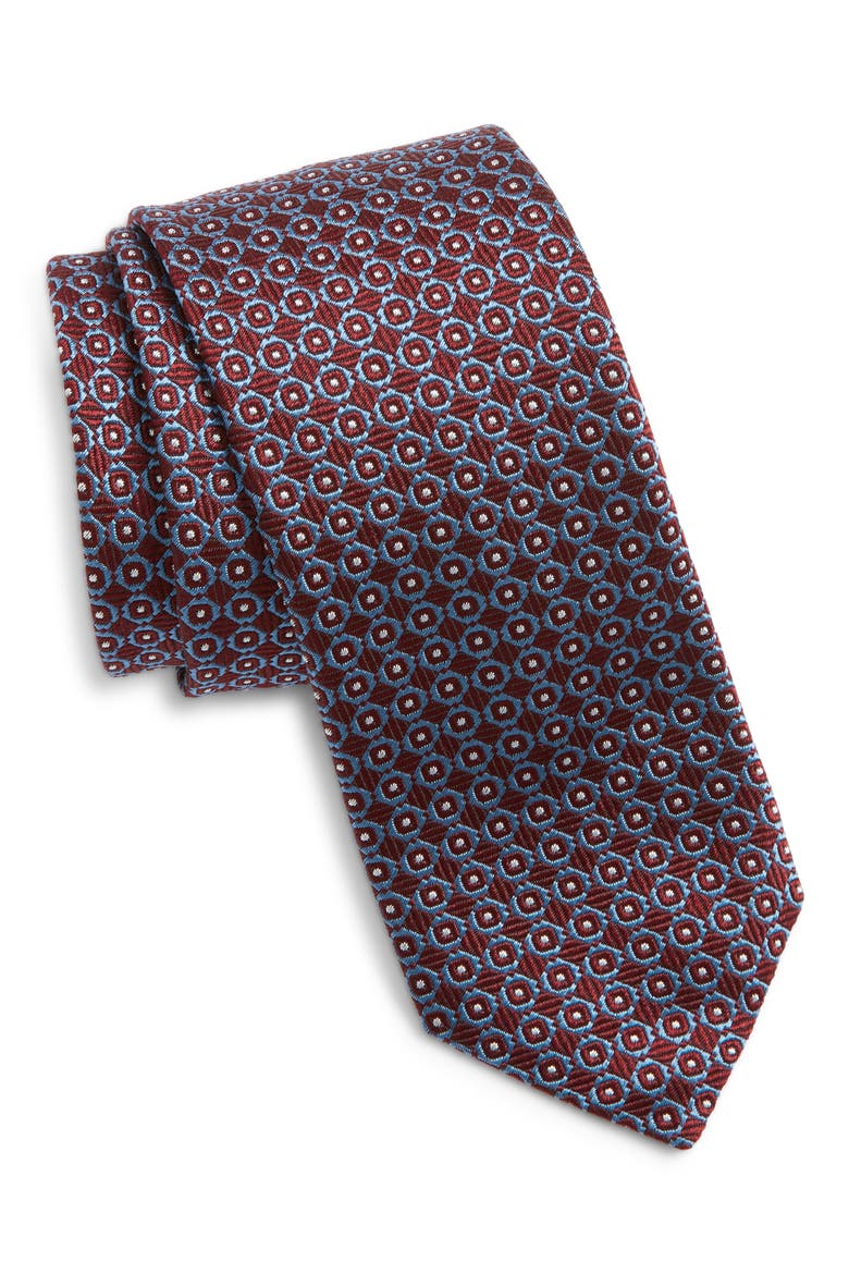 Jacquard Silk Tie, Main, color, DARK RED