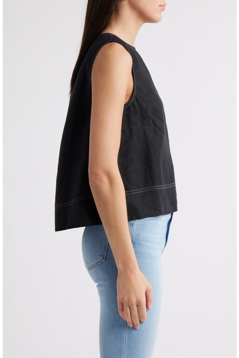 Pleated Linen Sleeveless Shell Top, Alternate, color, JET BLACK