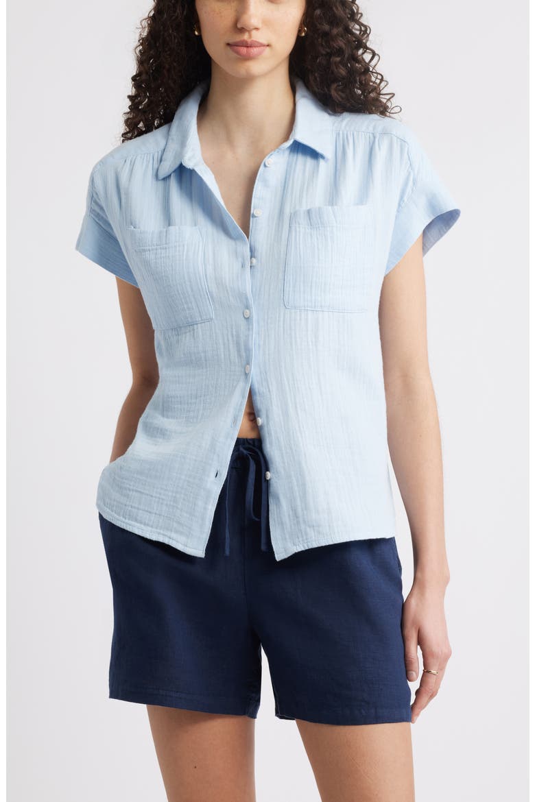 Cotton Gauze Button-Up Shirt, Main, color, BLUE WINDSURFER