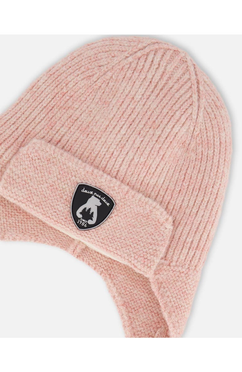 Deux par Deux Lined Knit Hat with Ears and Strings, Alternate, color, Dusty Pink