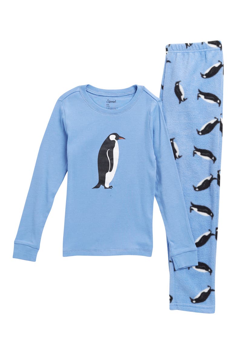 Kids Cotton Top & Fleece Pants Printed Matching Family Holiday Pajamas, Main, color, BLUE