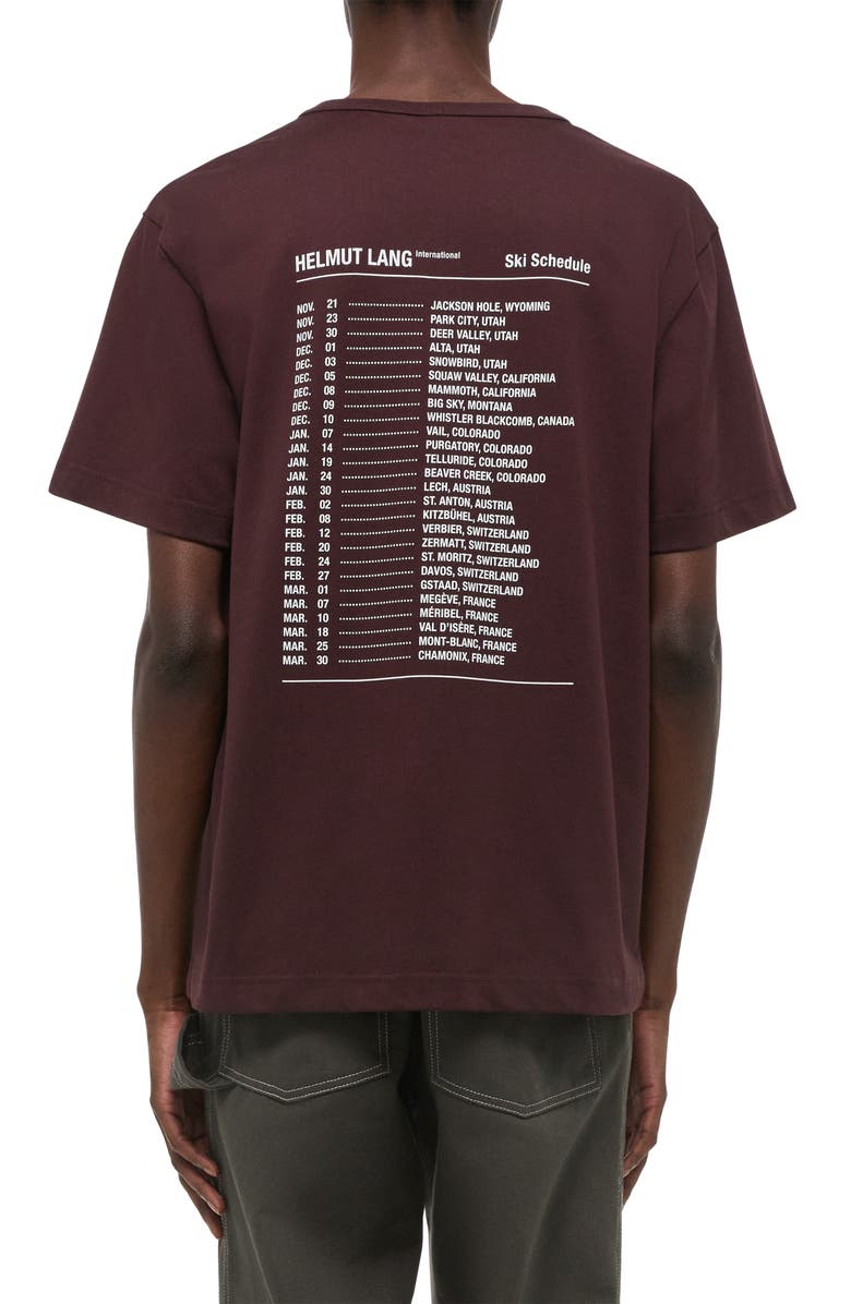 Helmut Lang Ski Schedule Cotton Graphic T-Shirt, Alternate, color, Mahogany