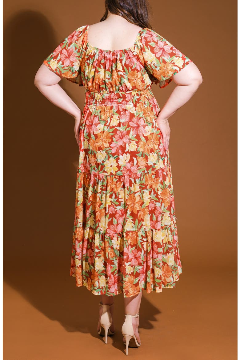 Printed Woven Tiered Maxi Dress, Alternate, color, BRICK