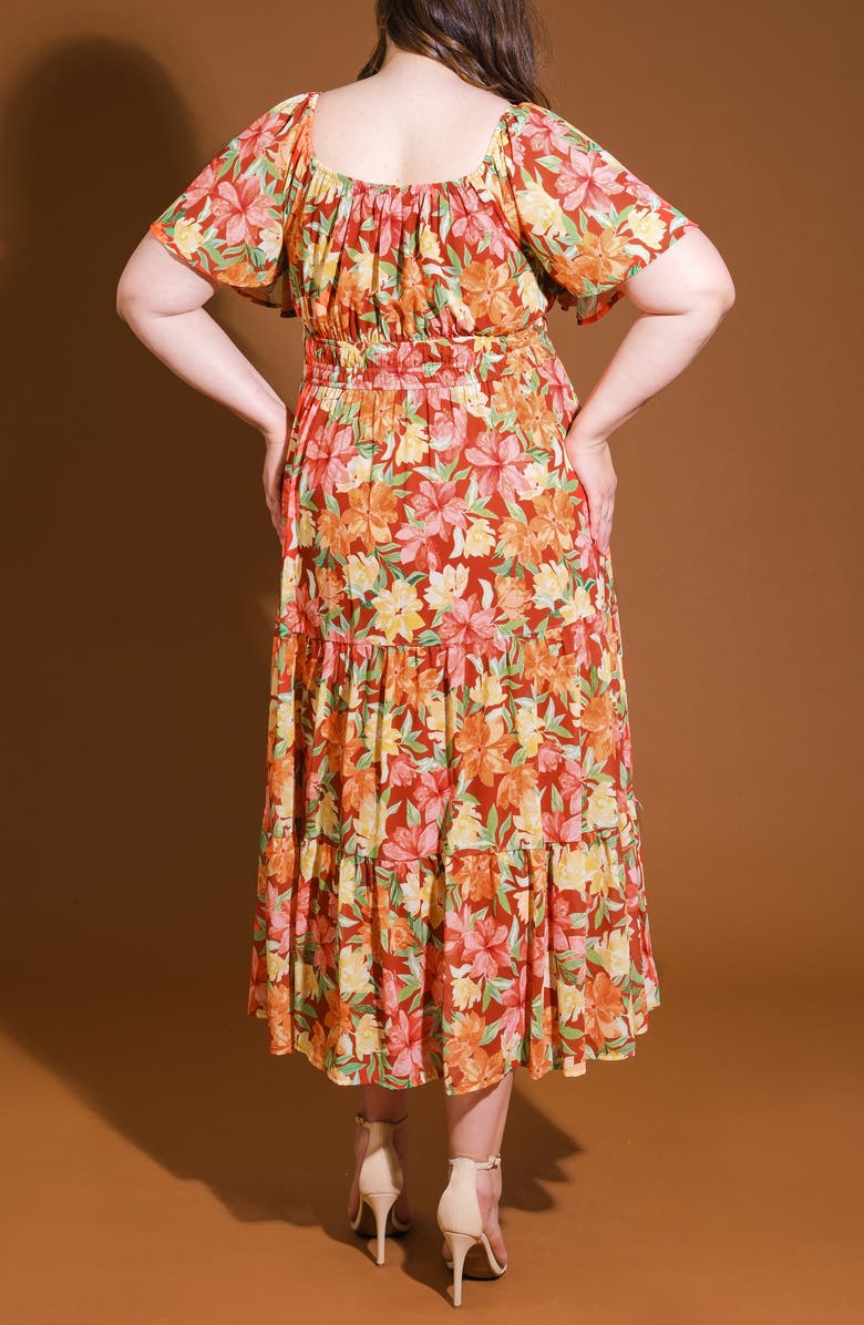 FLYING TOMATO Printed Woven Tiered Maxi Dress, Alternate, color, Brick