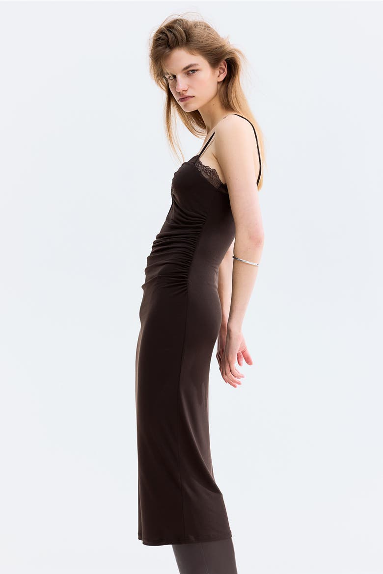 Lace-trimmed Jersey Dress, Alternate, color, Dark brown