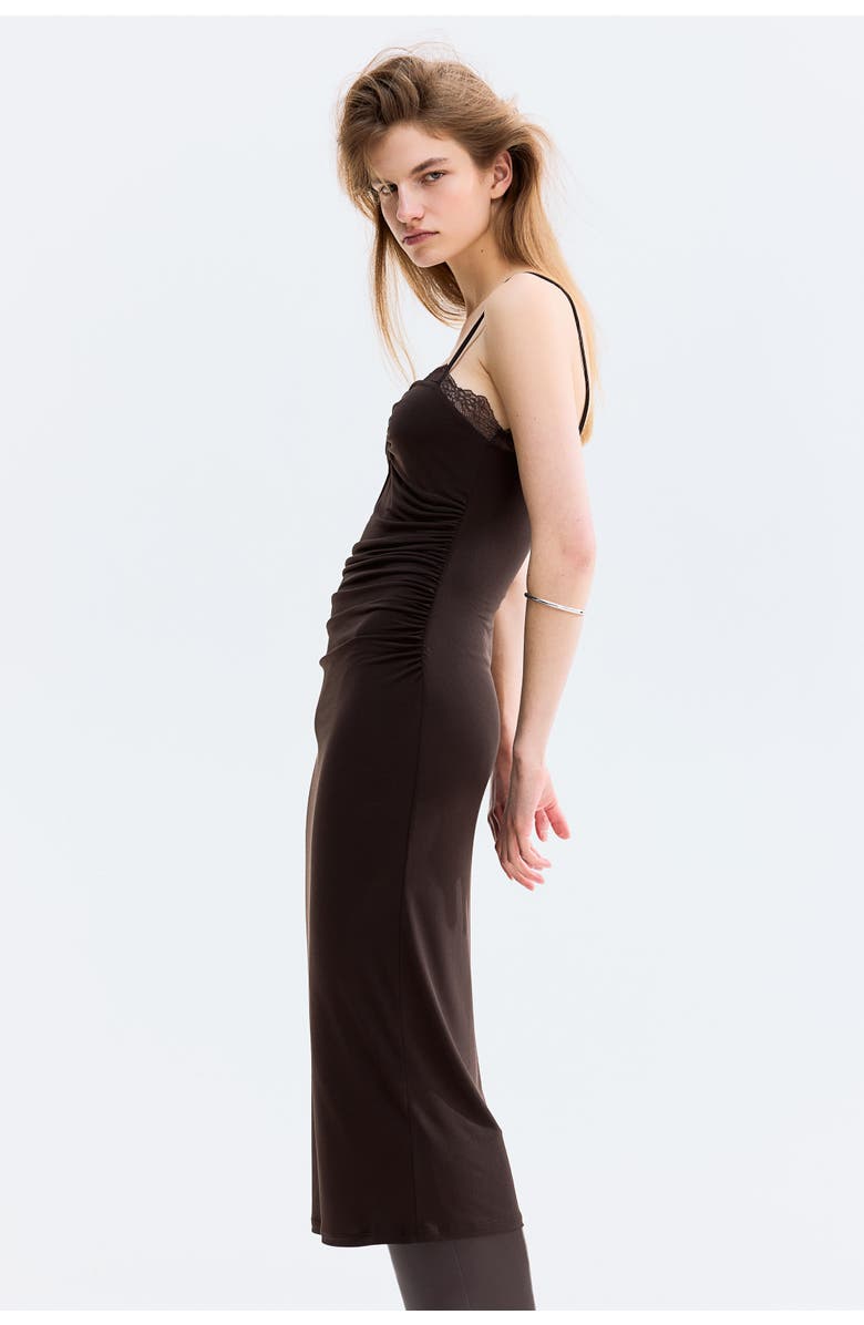 H&M Lace-trimmed Jersey Dress, Alternate, color, Dark Brown
