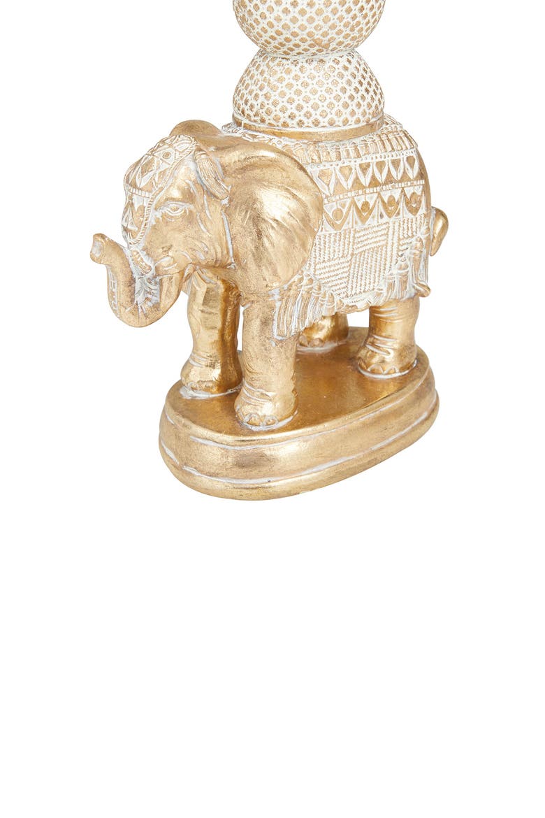 White Polystone Elephant Candle Holder with Whitewash Finish, Alternate, color, GOLD