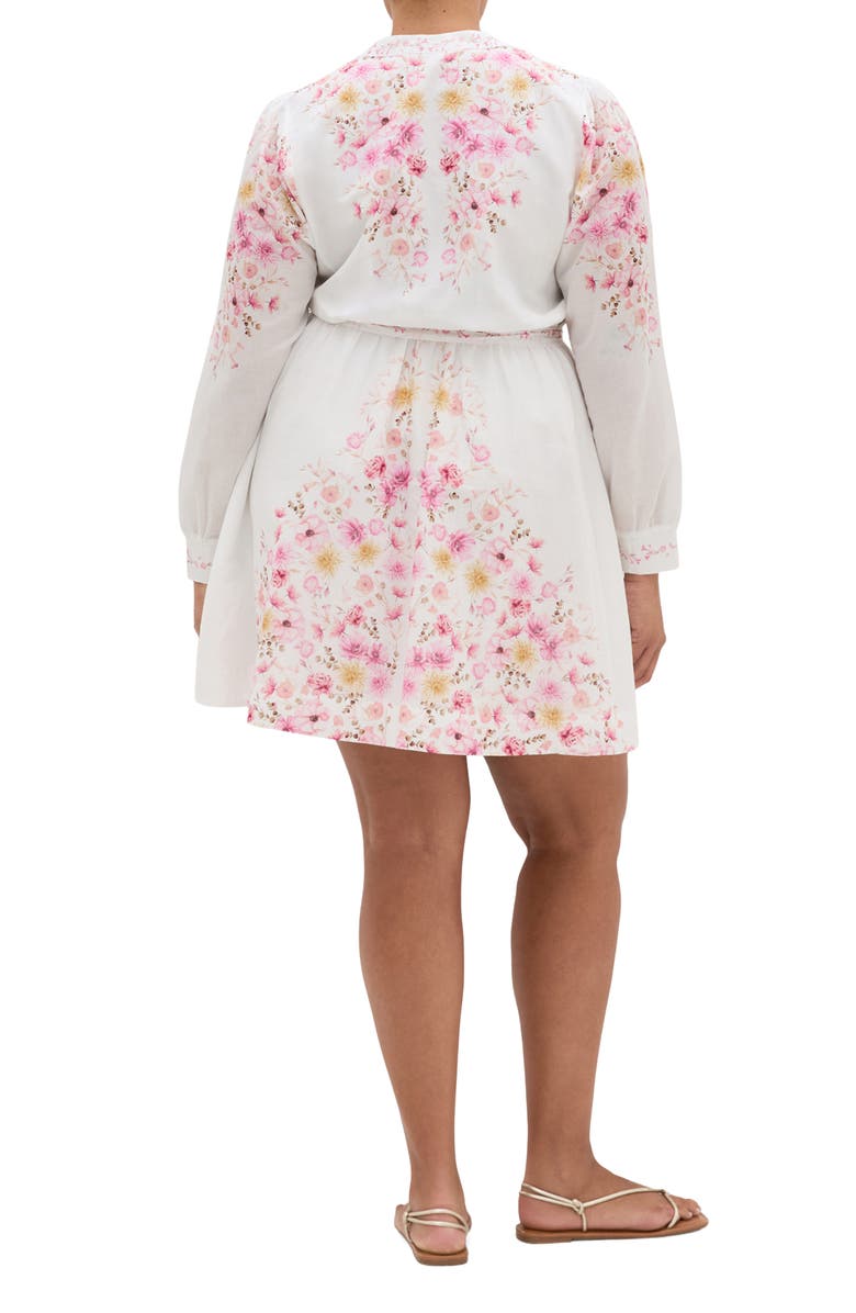 City Chic Elia Placed Floral Long Sleeve Cotton Dress, Alternate, color, Ivory Patrice