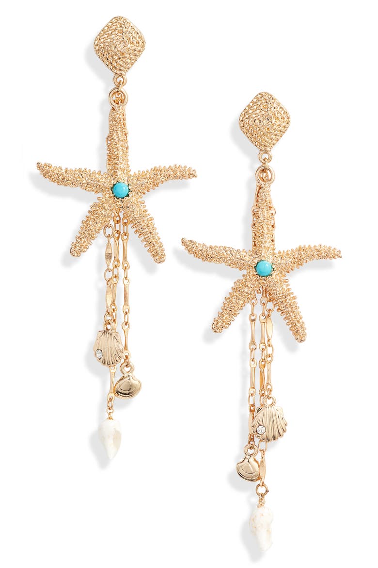 Starfish Seeker Drop Earrings, Main, color, GOLD