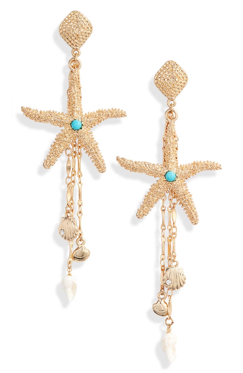 Ettika Starfish Seeker Drop Earrings, Main, color, Gold