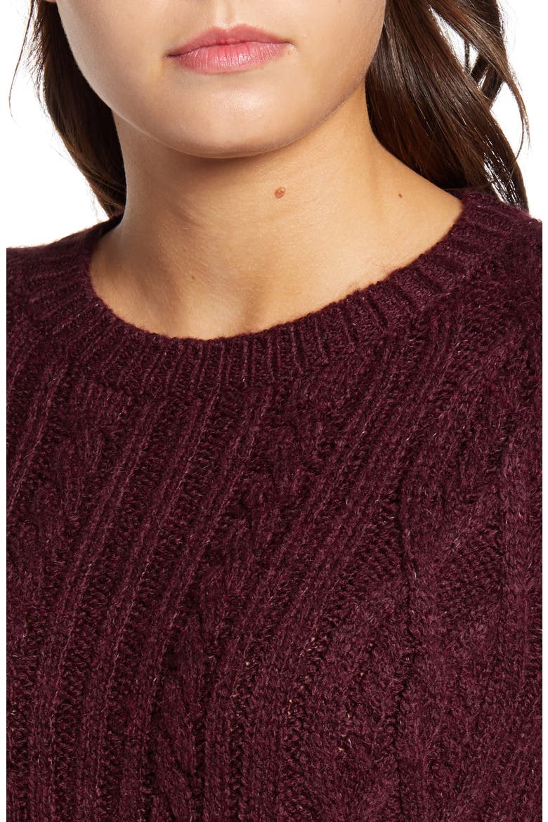 Long Sleeve Cable Knit Sweater Dress, Alternate, color, BURGUNDY STEM