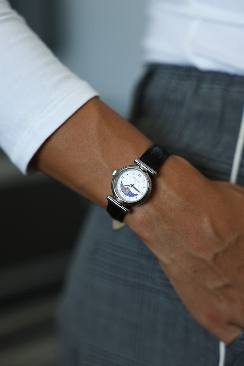 Petite Sun Moon Glossy Leather Watch- 25MM, Alternate, color, Silver