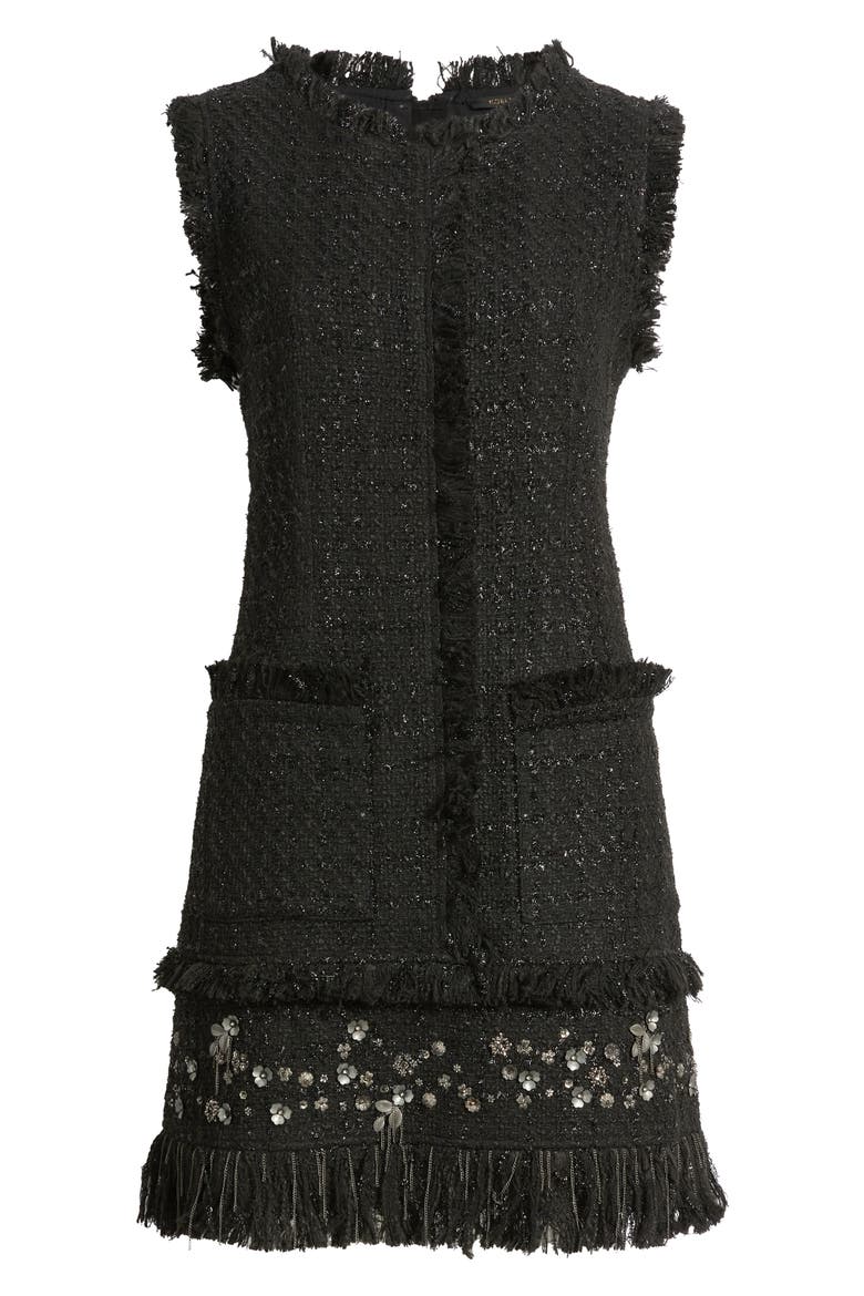 Rives Metallic Floral Appliqué Tweed Dress, Alternate, color, BLACK