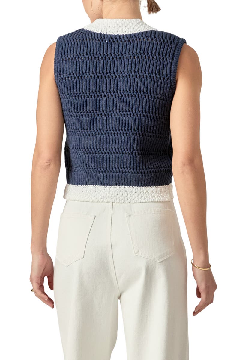 English Factory Contrast Sweater Vest, Alternate, color, Navy/ White