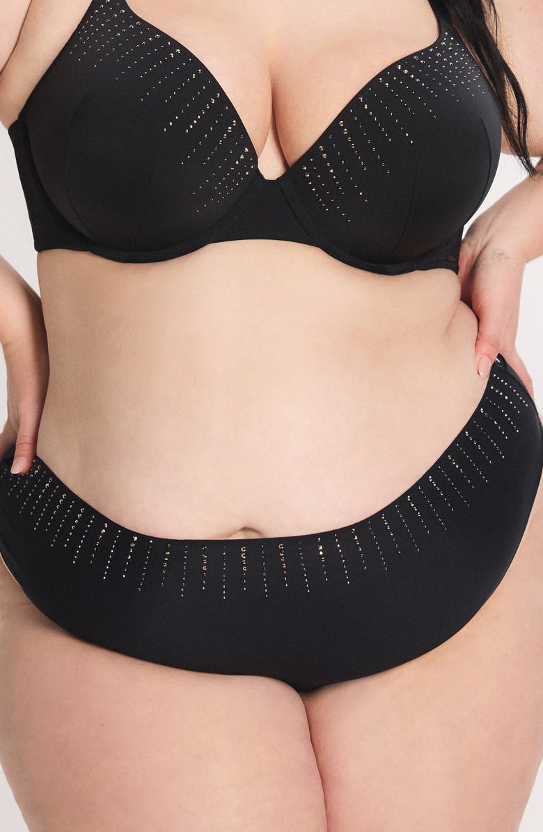 SAVAGE X FENTY Microfiber Rhinestone Thong, Alternate, color, Black Caviar