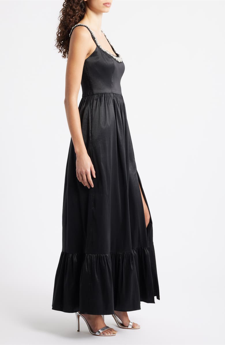 Hutch Ericha Crystal Embellished Satin Gown, Alternate, color, Black