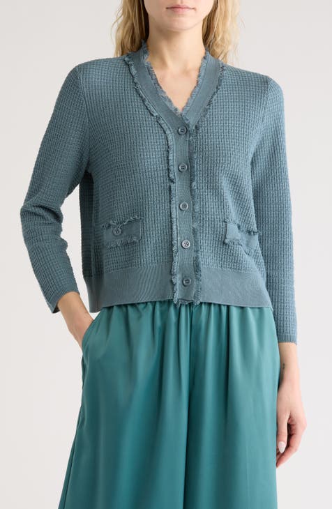 Frayed Waffle Knit Cardigan