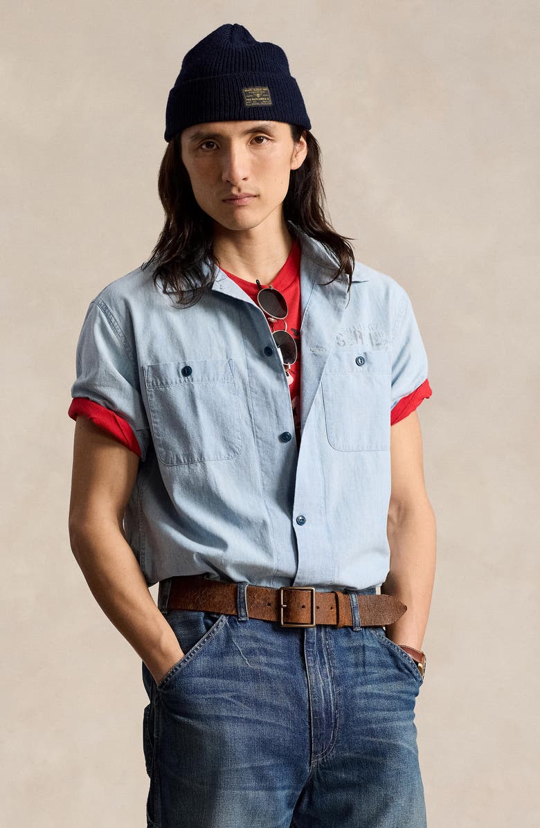 Polo Ralph Lauren Short Sleeve Chambray Button-Up Shirt, Alternate, color,