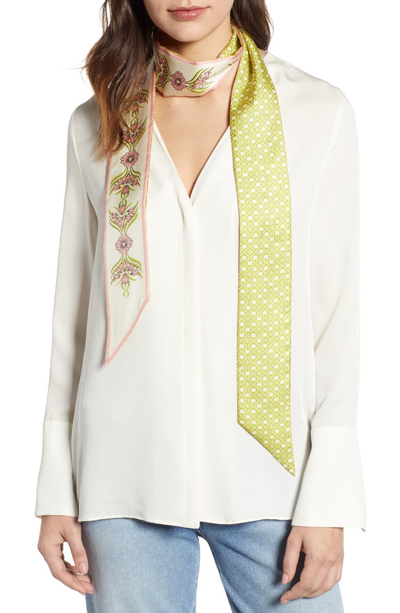 Tory Burch Reversible Print Silk Skinny Scarf, Main, color,