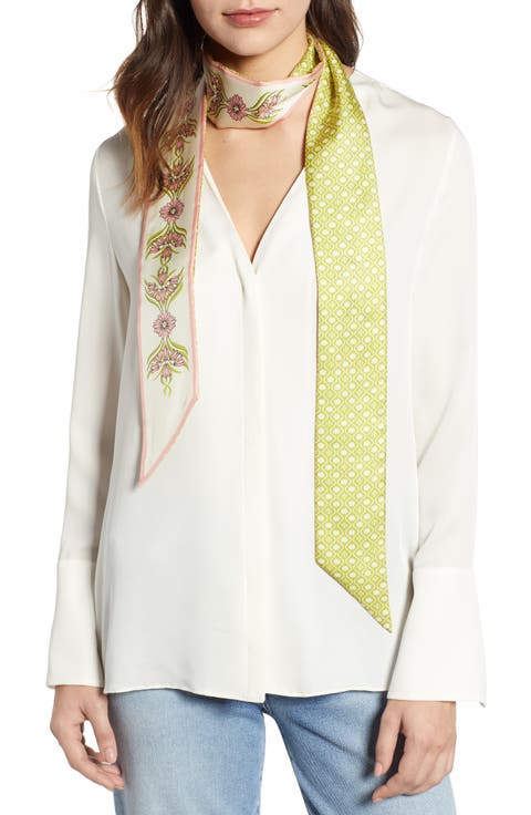 Reversible Print Silk Skinny Scarf