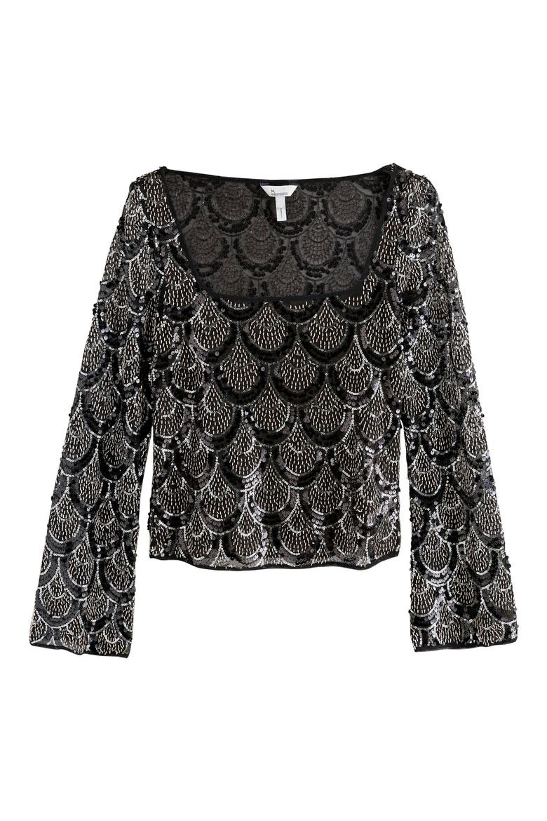 Sequin Geometric Top, Alternate, color, BLACK