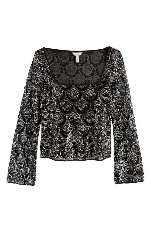 Next Sequin Geometric Top In Black
