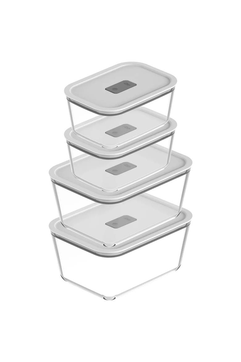 Stackable Airtight Glass Food Storage Container Set with Microwave Valve and Leak Proof Lid, 8 Piece, Main, color, Clear with White Lid