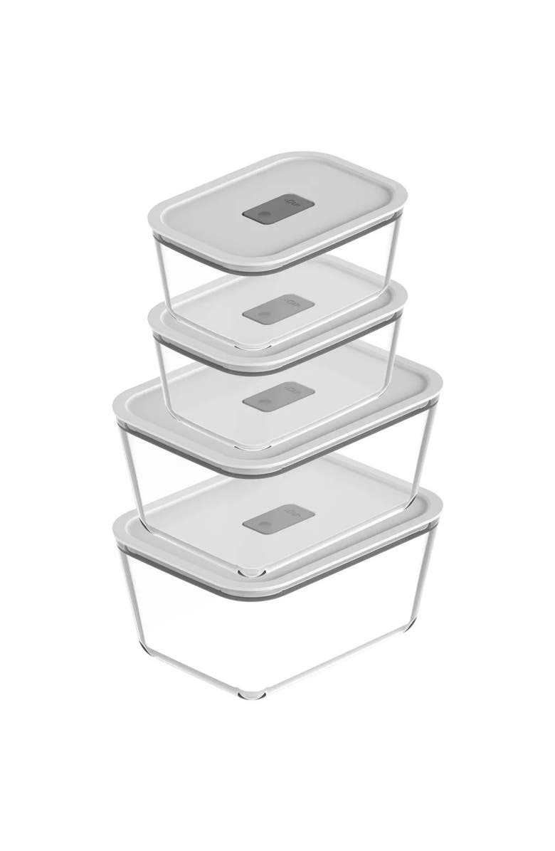 OU Stackable Airtight Glass Food Storage Container Set with Microwave Valve and Leak Proof Lid, 8 Piece, Main, color, 