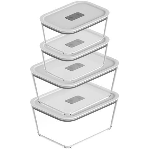 Stackable Airtight Glass Food Storage Container Set with Microwave Valve and Leak Proof Lid, 8 Piece
