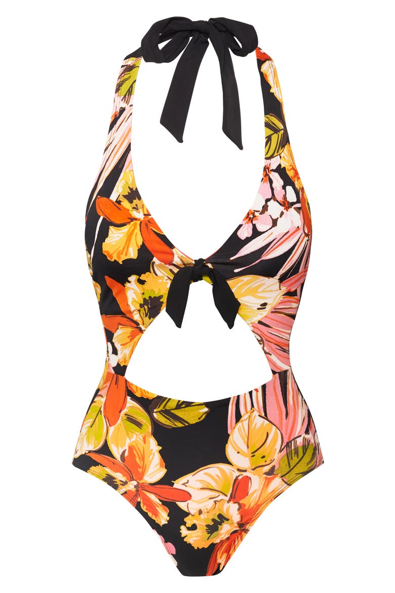 Mila Halter One-Piece Swimsuit, Alternate, color, NIGHT BLOOM