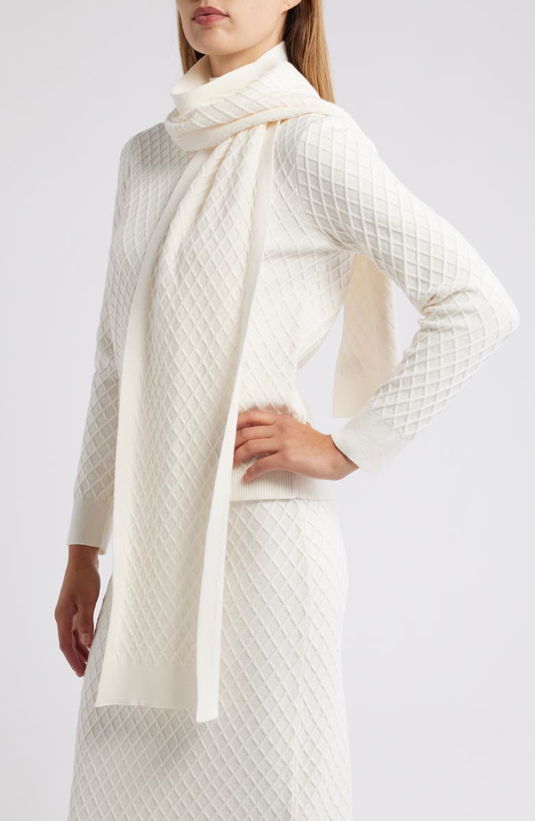 Anne Klein Diamond Stitch Scarf Mock Neck Sweater, Alternate, color, White Dove