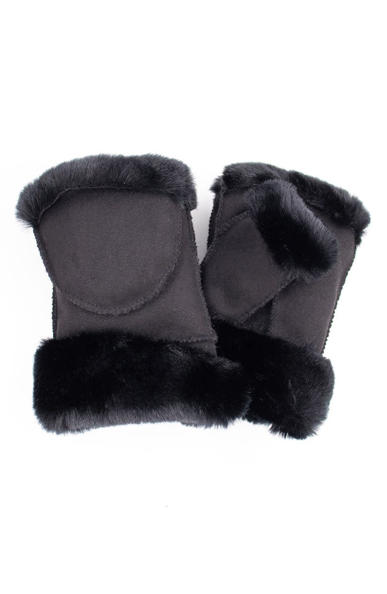 SURELL Faux Shearling Flip Top Mittens, Alternate, color, Black
