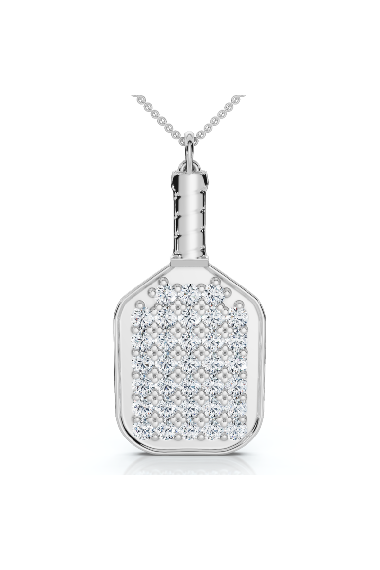 1Ct Diamond Studded Pickleball Paddle Pendant Necklace 10k Gold Lab Grown, Main, color, White Gold