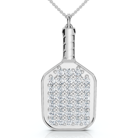 1Ct Diamond Studded Pickleball Paddle Pendant Necklace 10k Gold Lab Grown