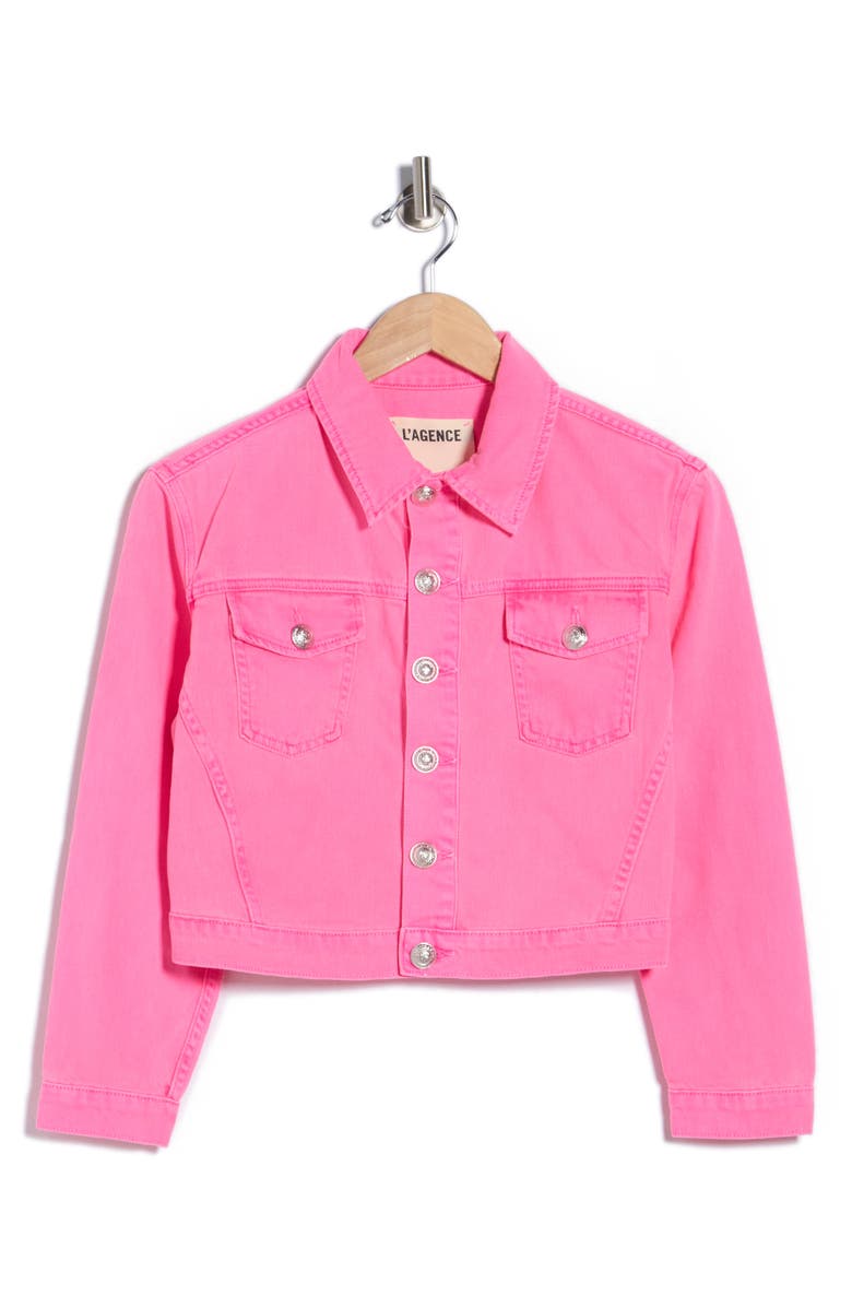L'AGENCE Koda Crop Denim Jacket, Main, color, Pink Glo