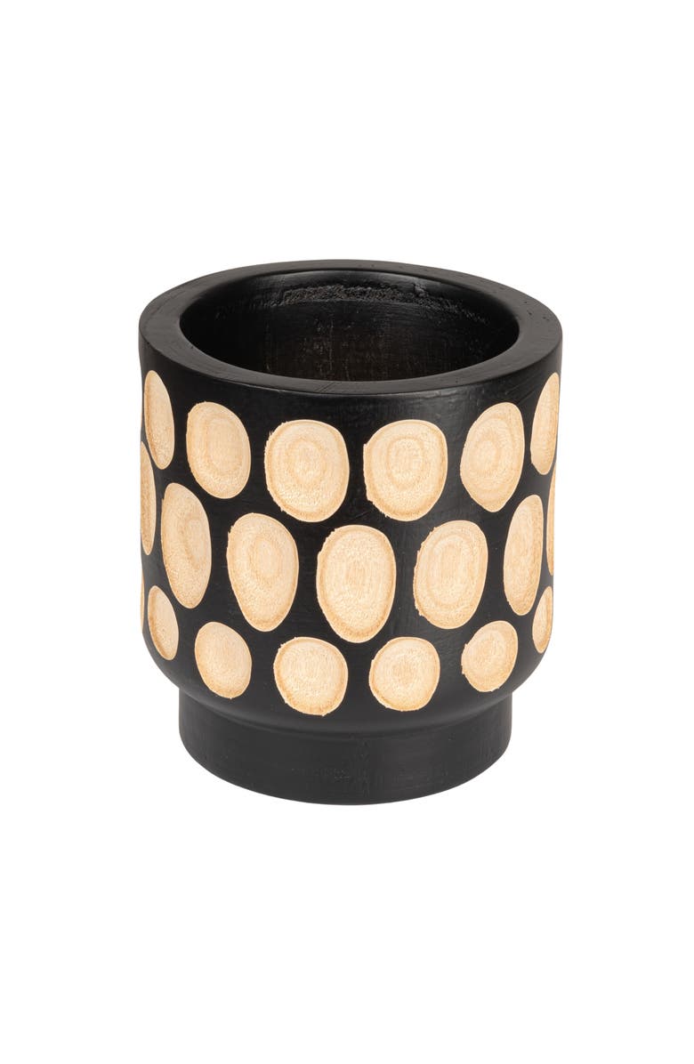 Storied Home Hand-Carved Wood Planter with Dots, Black, Main, color, Black