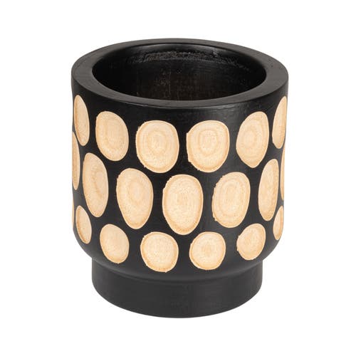 Storied Home Hand-carved Wood Planter With Dots, Black In Black