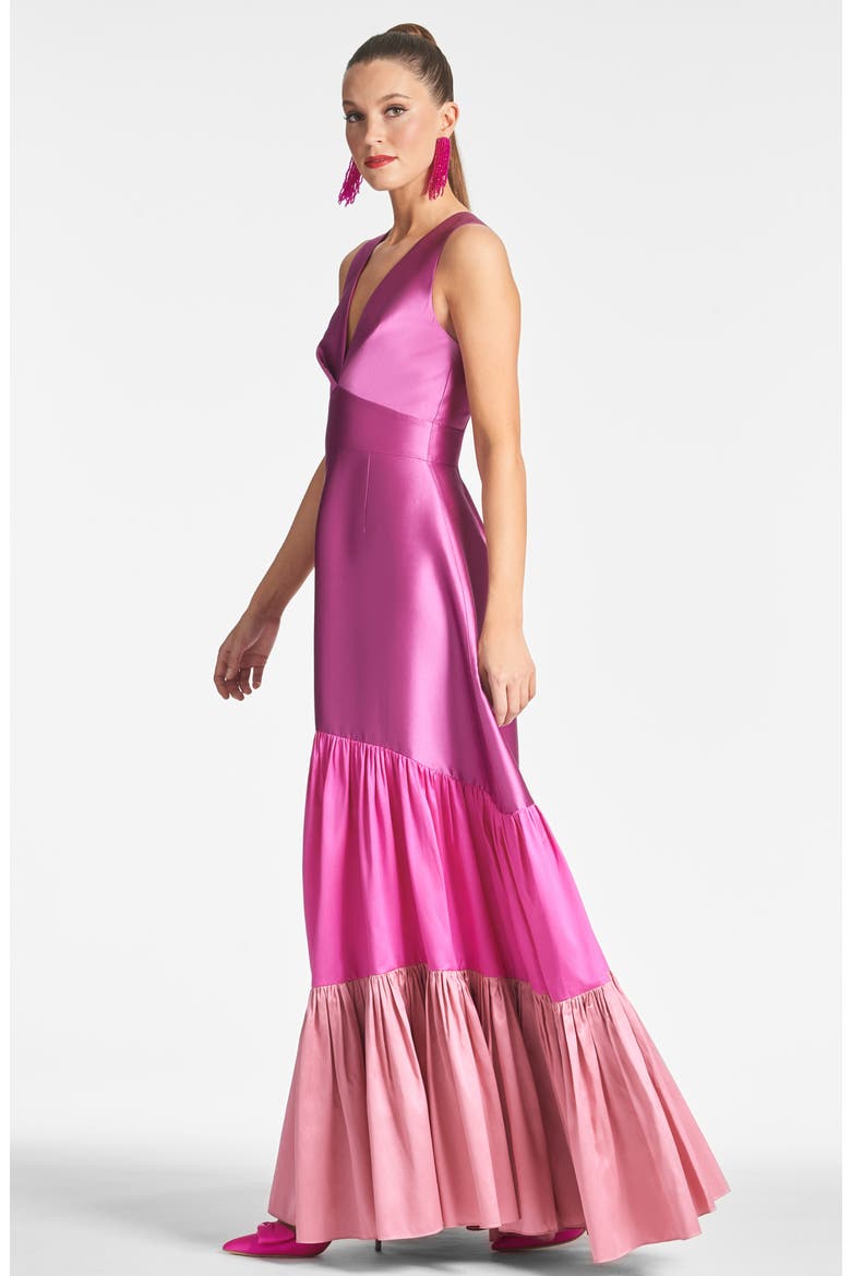 Rori Colorblock Tier Silk Blend Gown, Alternate, color, FUSCHIA MULTI