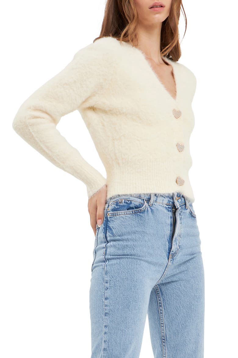 Pearly Heart Button Sweater, Alternate, color, CREAM