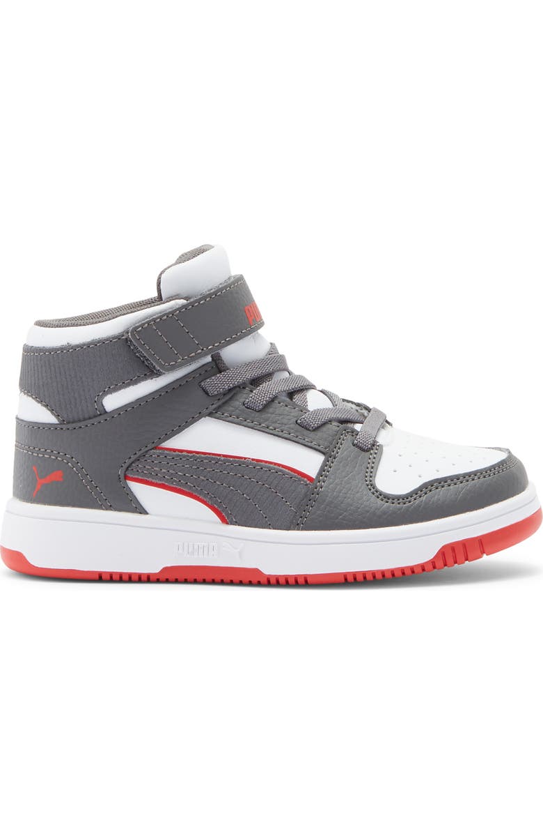 PUMA Kids' Rebound Mid Sneaker, Alternate, color, Puma White/ Dark Gray/ Red