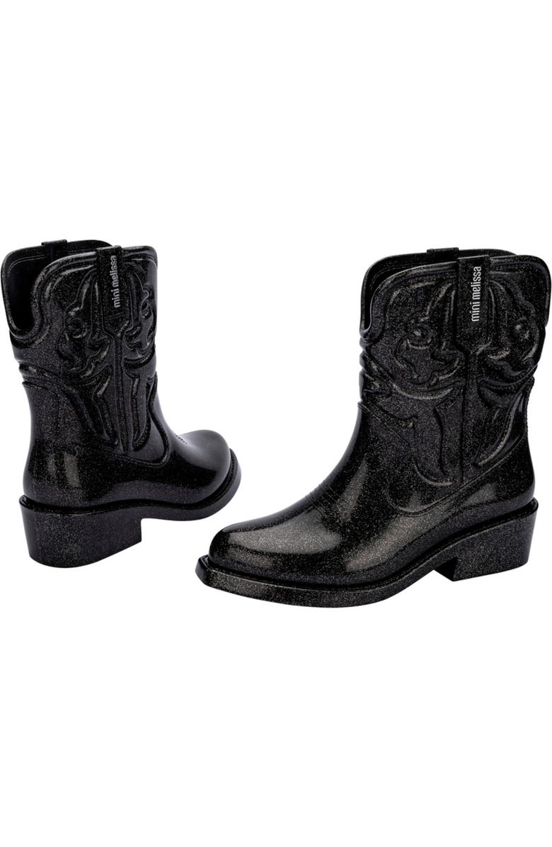 Mini Melissa Kids' Texas Western Boot, Alternate, color, Black Silver Glitter