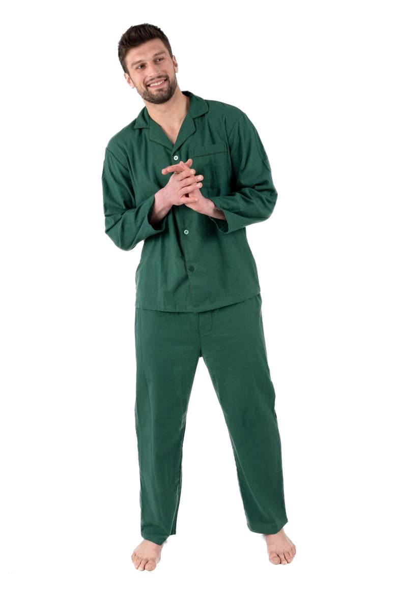 Men's 2-pc. Cotton Flannel Plaid & Solid Holiday Pajama Set, Main, color, Green