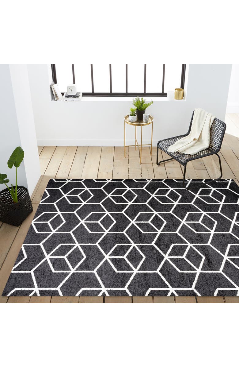 JONATHAN Y Tumbling Blocks Modern Geometric Area Rug, Alternate, color, Black/White