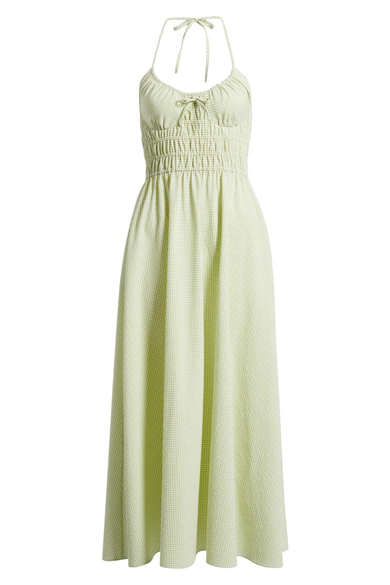 The Lolita Gingham Smocked Cover-Up Halter Dress, Alternate, color, MATCHA