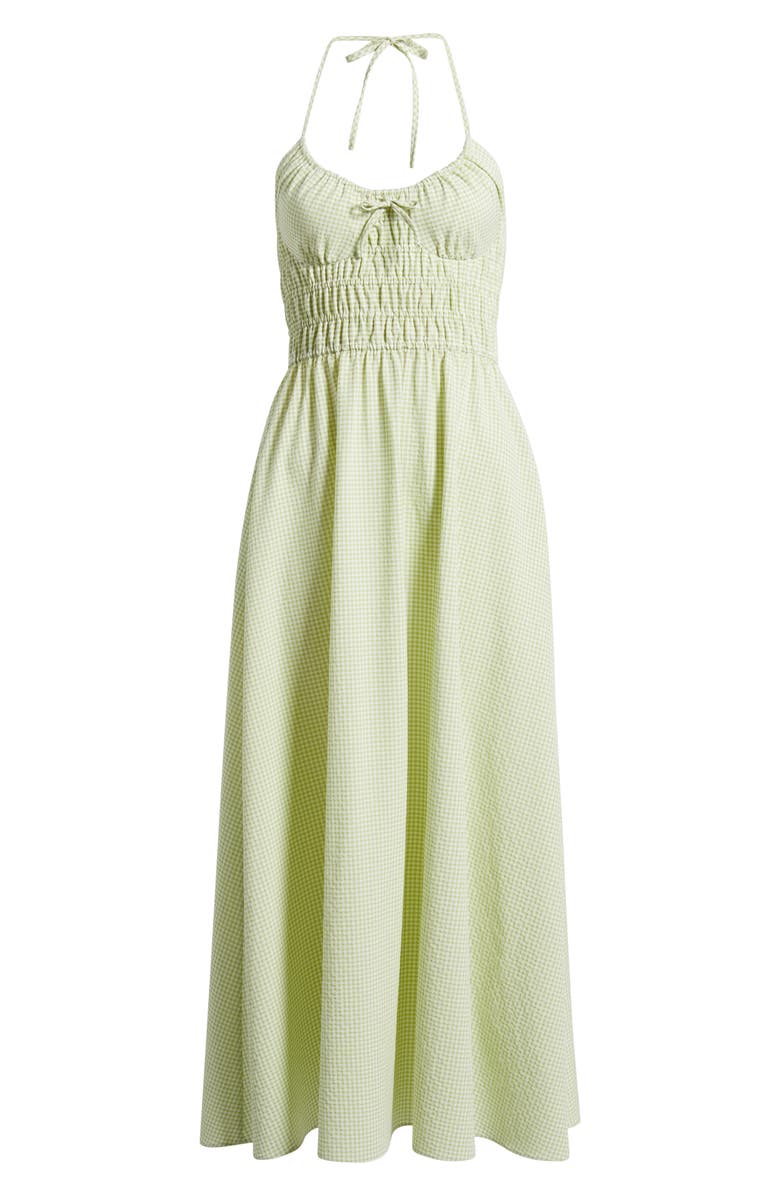 Solid & Striped The Lolita Gingham Smocked Cover-Up Halter Dress, Alternate, color, Matcha