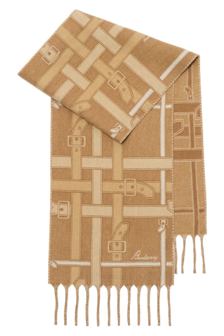Belt Jacquard Cashmere Fringe Scarf, Alternate, color, SAND