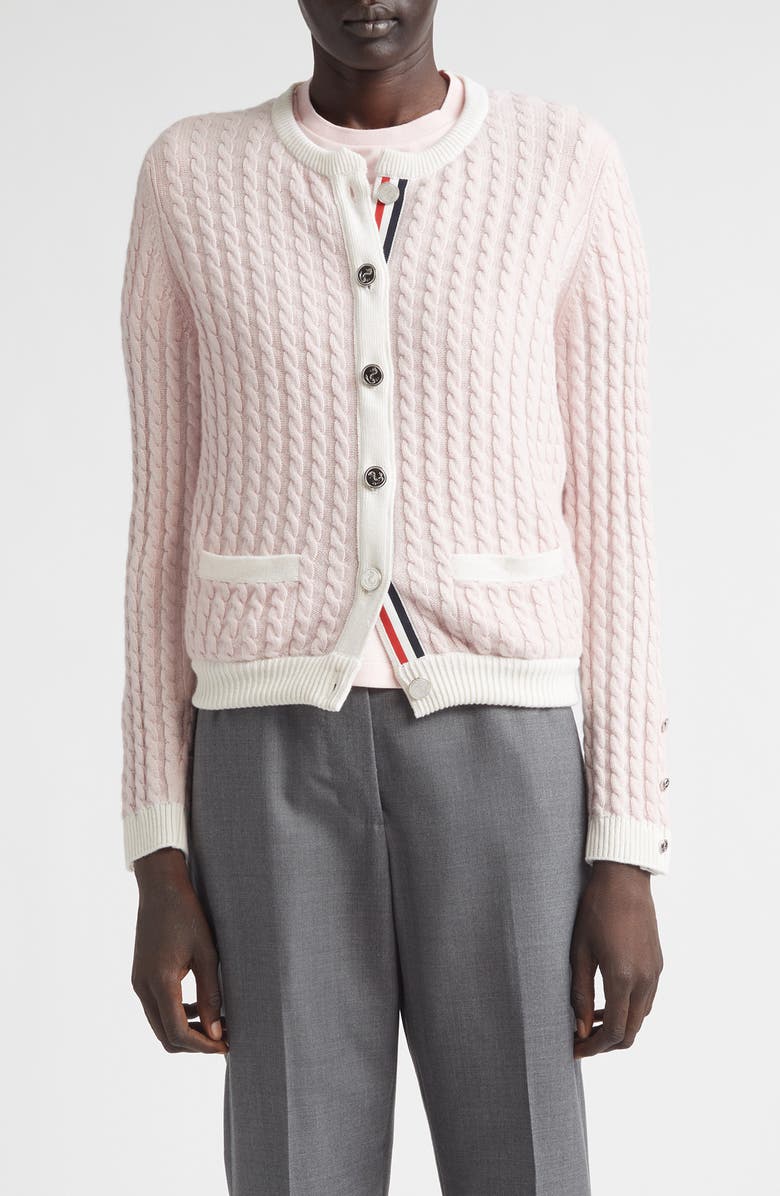Thom Browne Baby Cable Cashmere Cardigan, Main, color, Light Pink