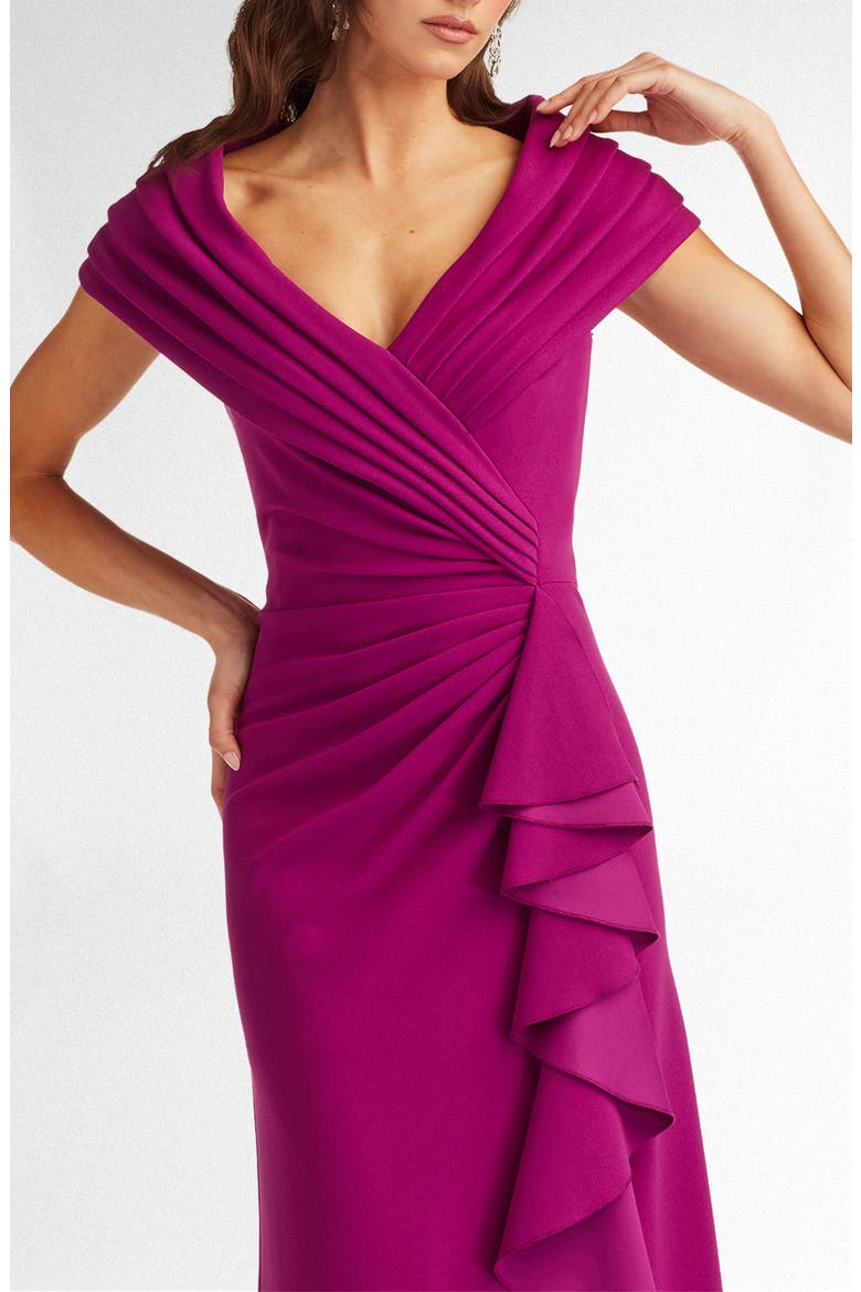 Cascade Ruffle Portrait Neck Gown, Alternate, color, MAGENTA